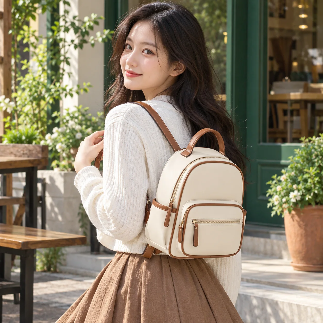 Balo Mini Nữ Màu Kem Phong Cách Hàn Quốc