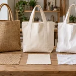 Ba mẫu túi và mẫu vải đay canvas cotton đặt cạnh nhau