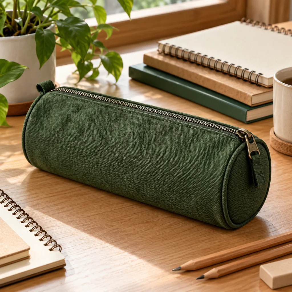Hộp Bút Canvas Màu Xanh Rêu Cho Sinh Viên