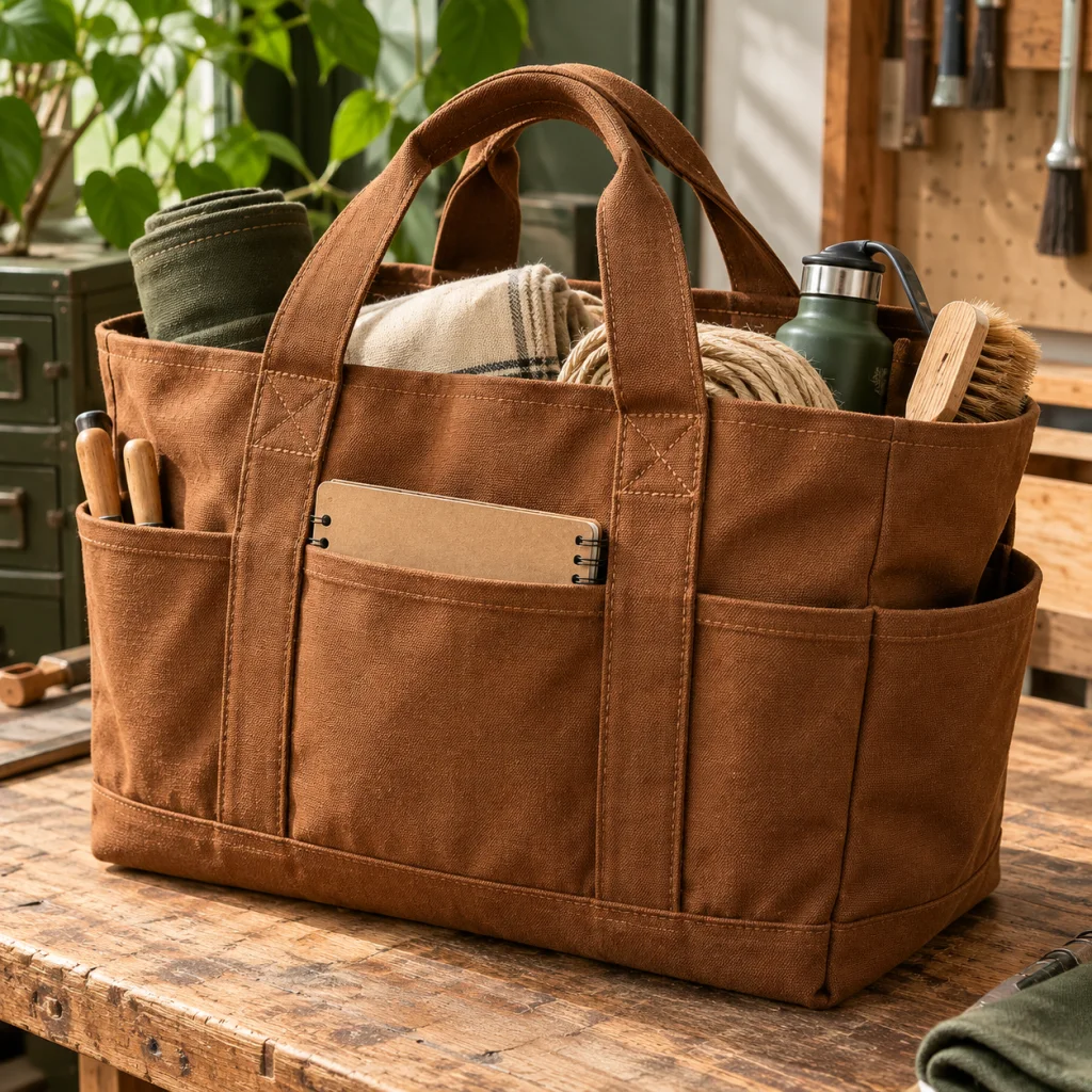 Túi Canvas Đáy Rộng Màu Nâu Đựng Đồ