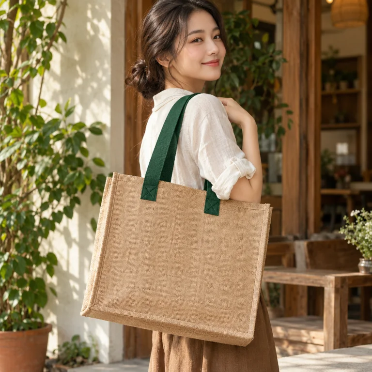 Túi Đay Dáng Đứng Quai Cotton Màu Xanh