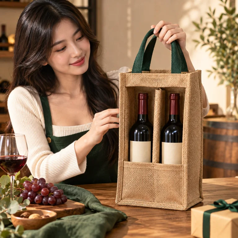 Túi Đay Đựng 2 Chai Rượu Quai Xách