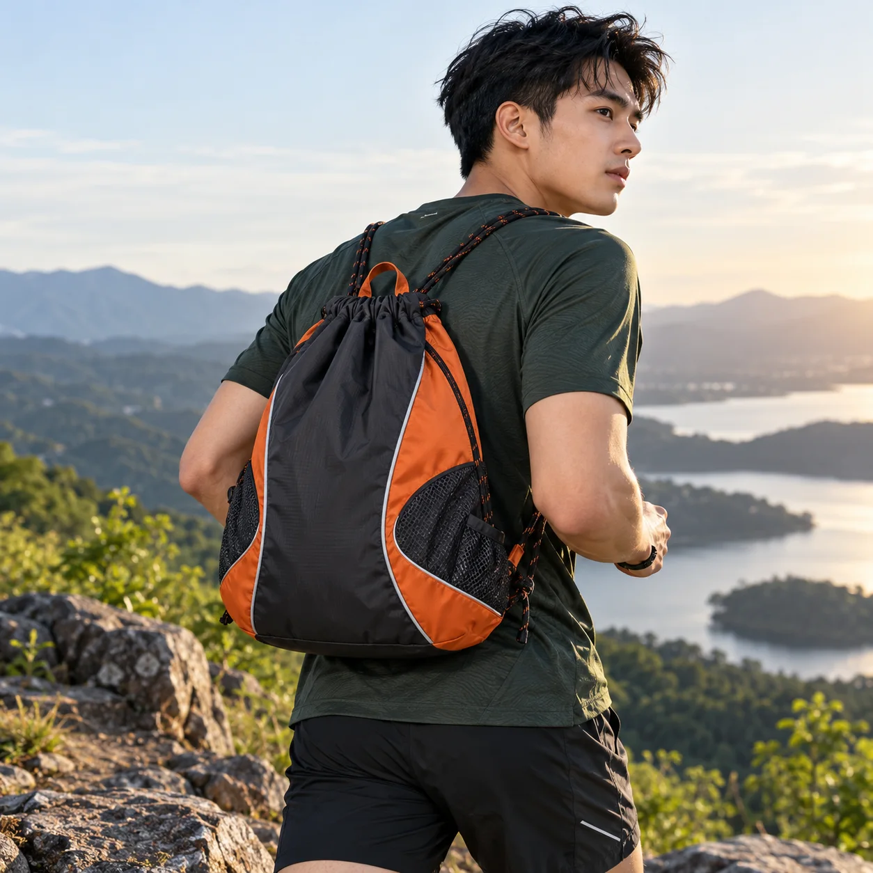 Túi Dây Rút Vải Dù Phối Cam Dùng Thể Thao