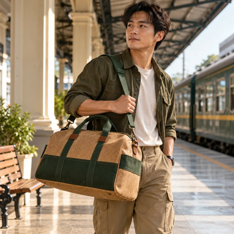 Túi Du Lịch Vải Đay Phối Canvas Xanh Rêu