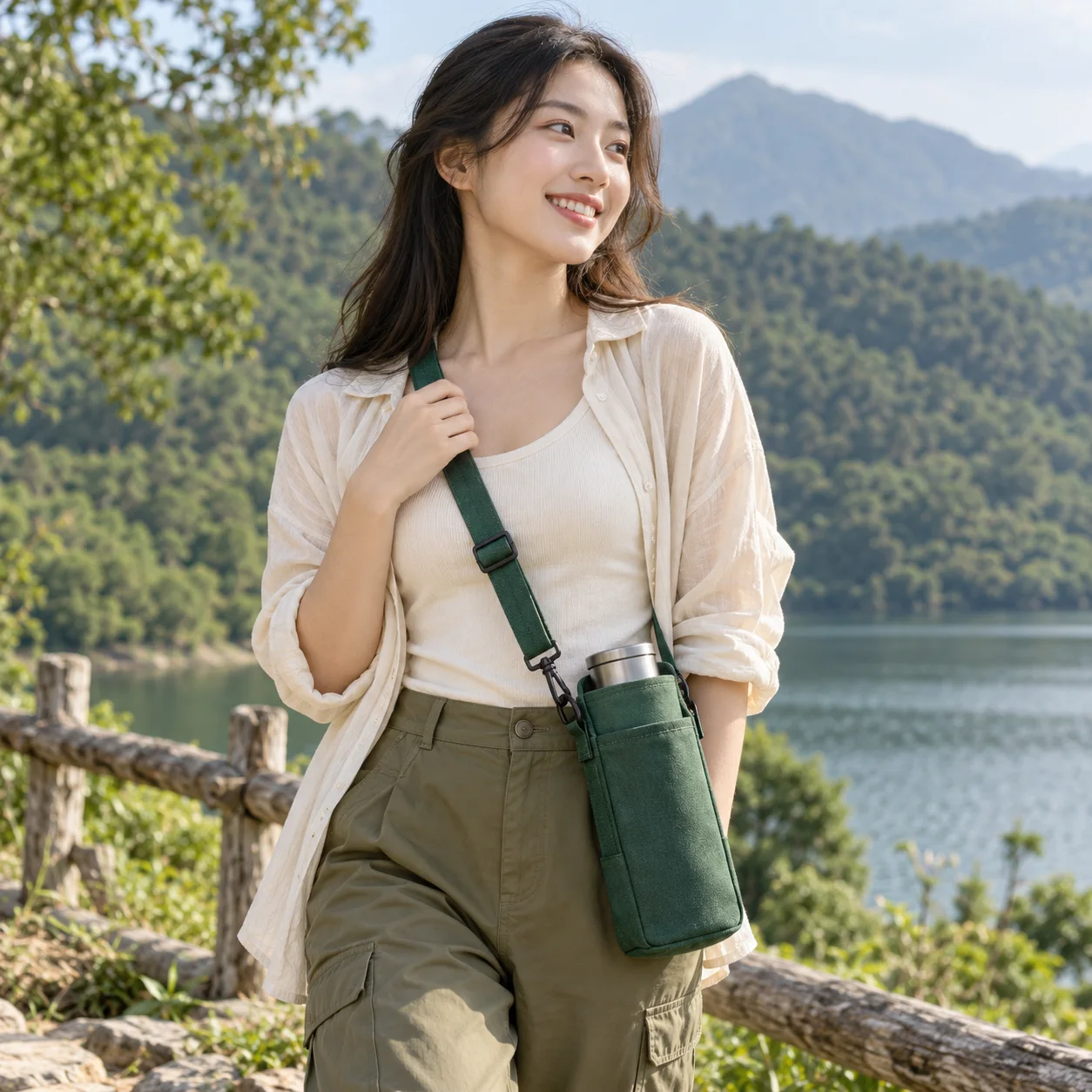 Túi Đựng Bình Nước Canvas Có Quai Đeo