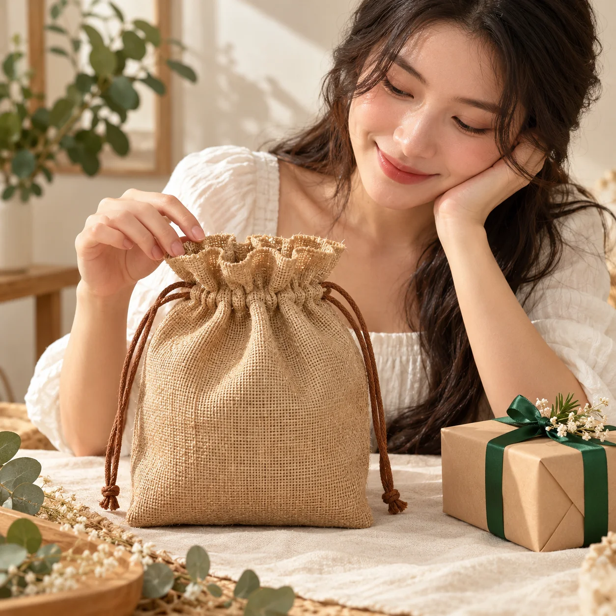 Túi Rút Vải Đay Miệng Bèo Đựng Quà